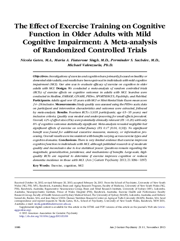 (PDF) The Effect of Exercise Training on Cognitive Function in Older ...