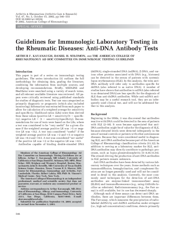 (PDF) Guidelines for immunologic laboratory testing in the rheumatic ...