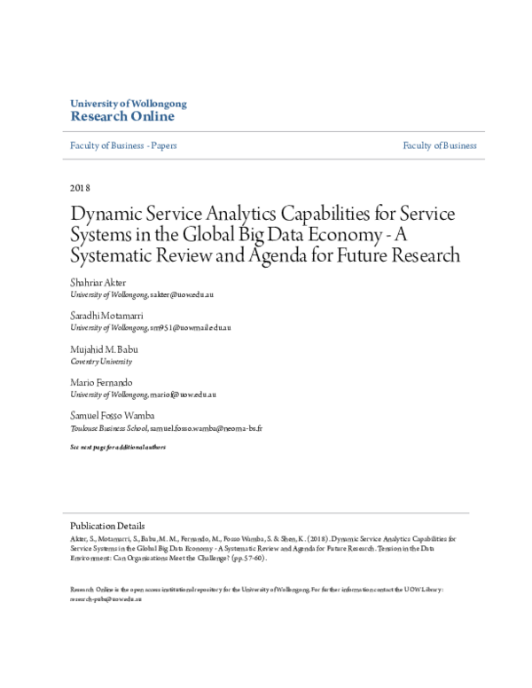 (PDF) Dynamic Service Analytics Capabilities for Service Systems in the ...