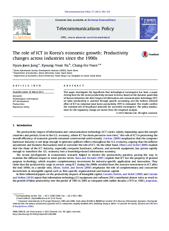 (PDF) The role of ICT in Korea’s economic growth: Productivity changes ...