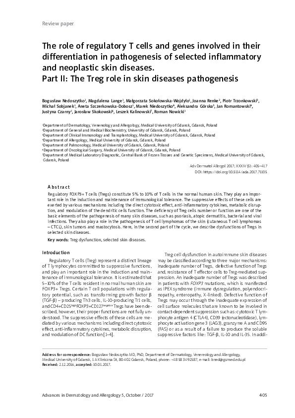 (PDF) The role of regulatory T cells and genes involved in their ...
