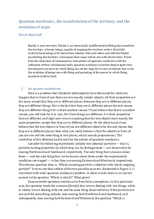 (PDF) Quantum Mechanics, the Manifestation of the Territory, and the ...