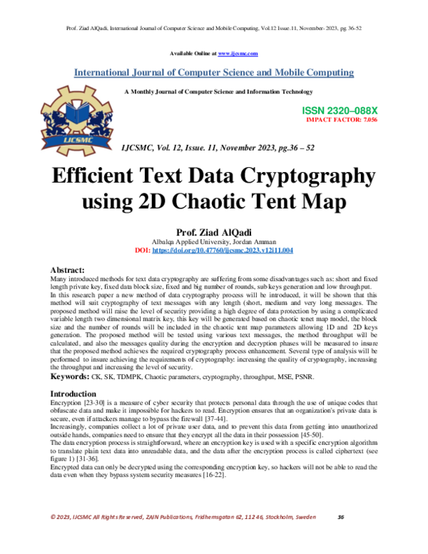 (PDF) Efficient Text Data Cryptography using 2D Chaotic Tent Map