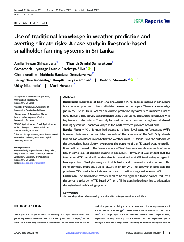 (PDF) Use of traditional knowledge in weather prediction and averting ...