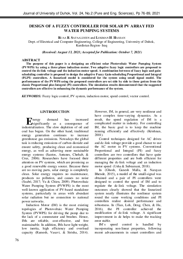 (PDF) Design of A Fuzzy Controller for Solar Pv Array Fed Water Pumping ...