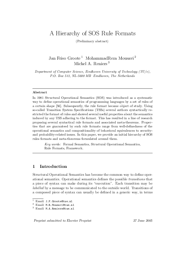 (PDF) A Hierarchy of SOS Rule Formats (Preliminary abstract)
