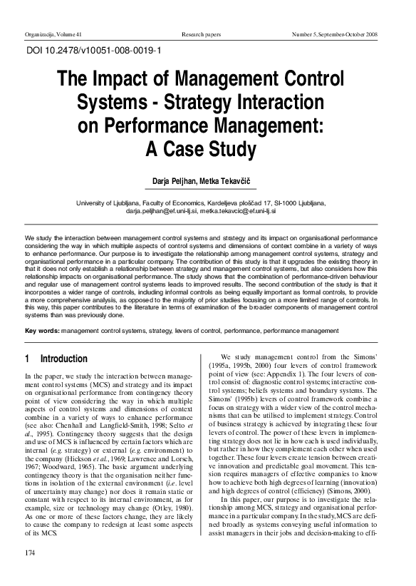 (PDF) The Impact of Management Control Systems - Strategy Interaction ...