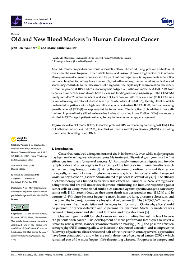 (PDF) Old and New Blood Markers in Human Colorectal Cancer