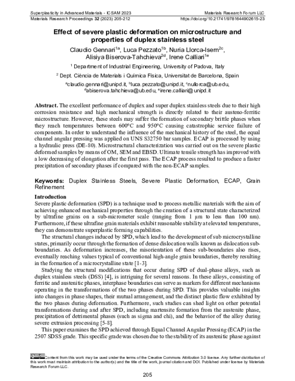 (PDF) Effect of severe plastic deformation on microstructure and ...