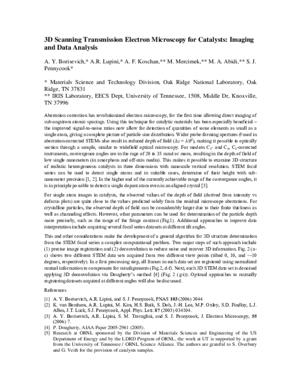 (PDF) 3D Scanning Transmission Electron Microscopy for Catalysts ...