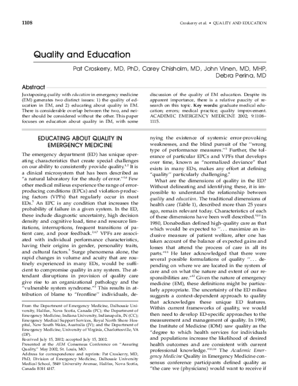 (PDF) Quality and Education