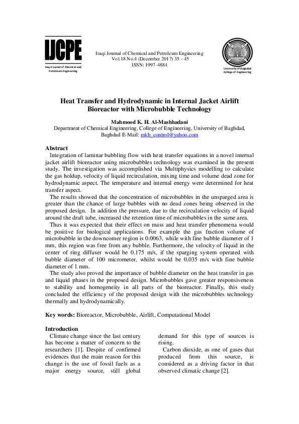 (PDF) Heat Transfer and Hydrodynamic in Internal Jacket Airlift ...