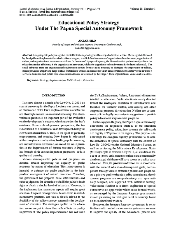 (PDF) Educational Policy Strategy Under The Papua Special Autonomy ...