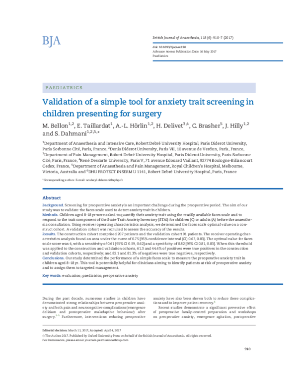 (PDF) Validation of a simple tool for anxiety trait screening in ...