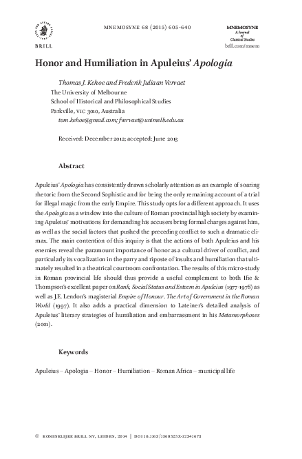 (PDF) Honor and Humiliation in Apuleius’ Apologia
