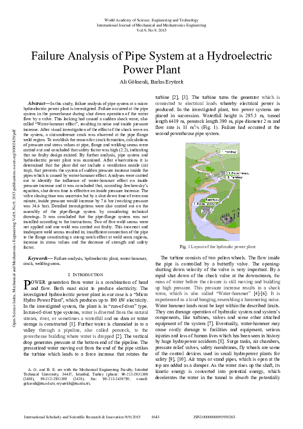 (PDF) Failure Analysis of Pipe System at a Hydroelectric Power Plant