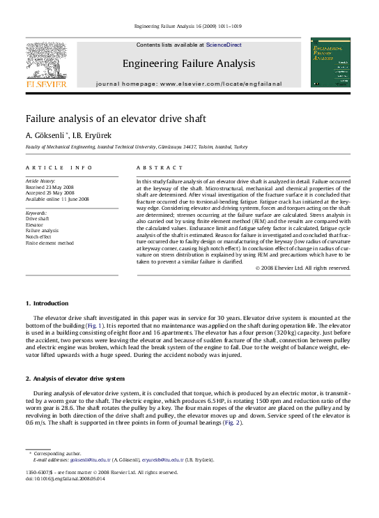 (PDF) Failure analysis of an elevator drive shaft Ali Göksenli