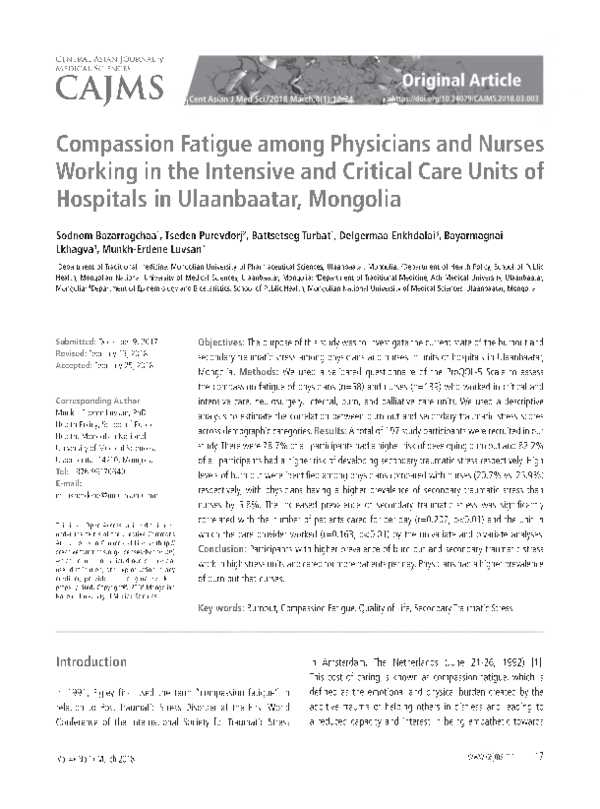 (PDF) Compassion Fatigue among Physicians and Nurses Working in the ...