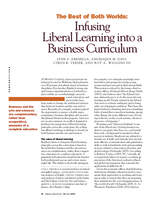 (PDF) The Best of Both Worlds: Infusing Liberal Learning into a ...