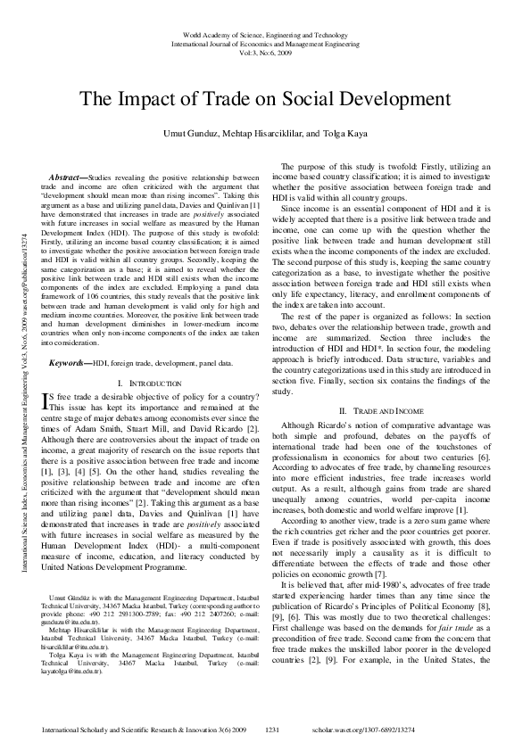 (PDF) The Impact Of Trade On Social Development