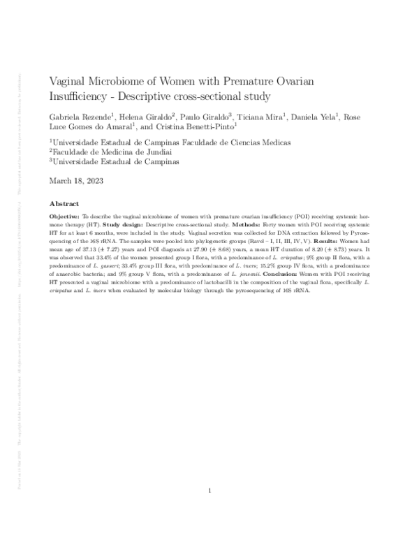 (PDF) Vaginal Microbiome of Women with Premature Ovarian Insufficiency ...