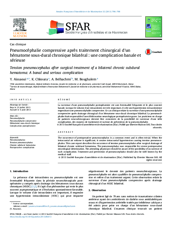 (PDF) Pneumocéphalie compressive après traitement chirurgical d’un ...