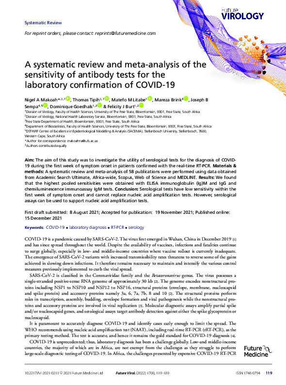 (PDF) A systematic review and meta-analysis of the sensitivity of ...