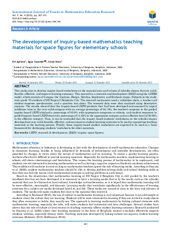 (PDF) The development of inquiry-based mathematics teaching materials ...
