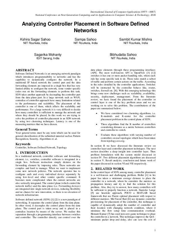 (PDF) Analyzing Controller Placement in Software Defined Networks