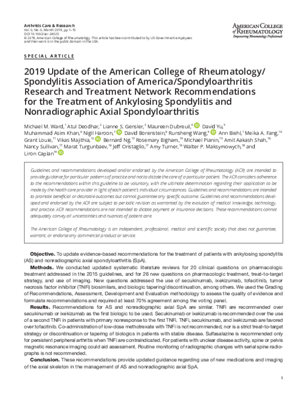 (PDF) 2019 Update of the American College of Rheumatology/Spondylitis ...