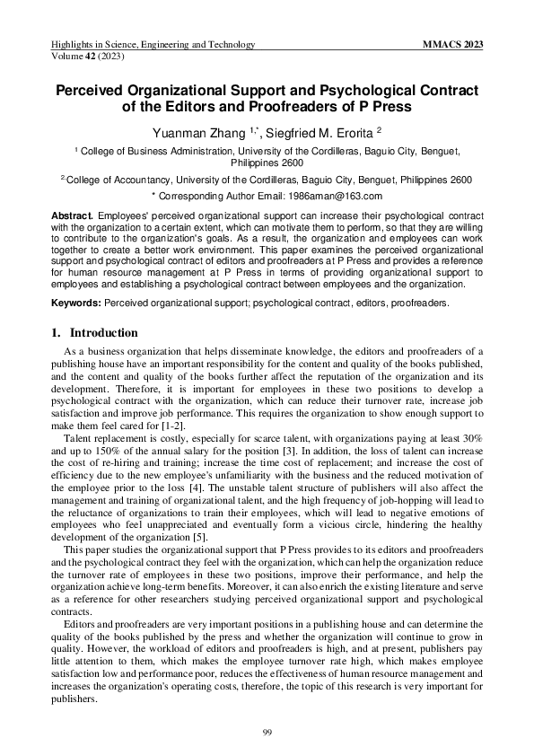 (PDF) Perceived Organizational Support and Psychological Contract of ...