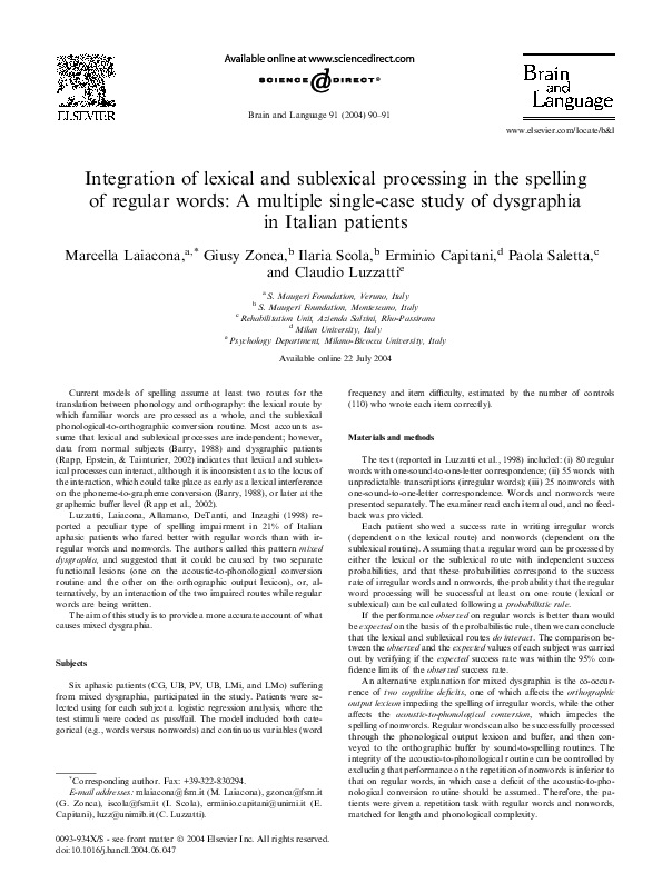 (PDF) Integration of lexical and sublexical processing in the spelling ...