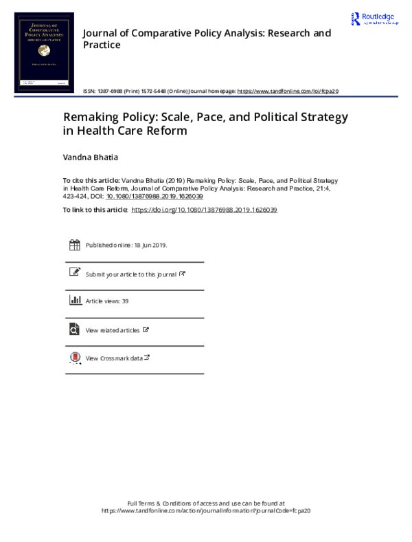 (PDF) Remaking Policy: Scale, Pace, and Political Strategy in Health ...