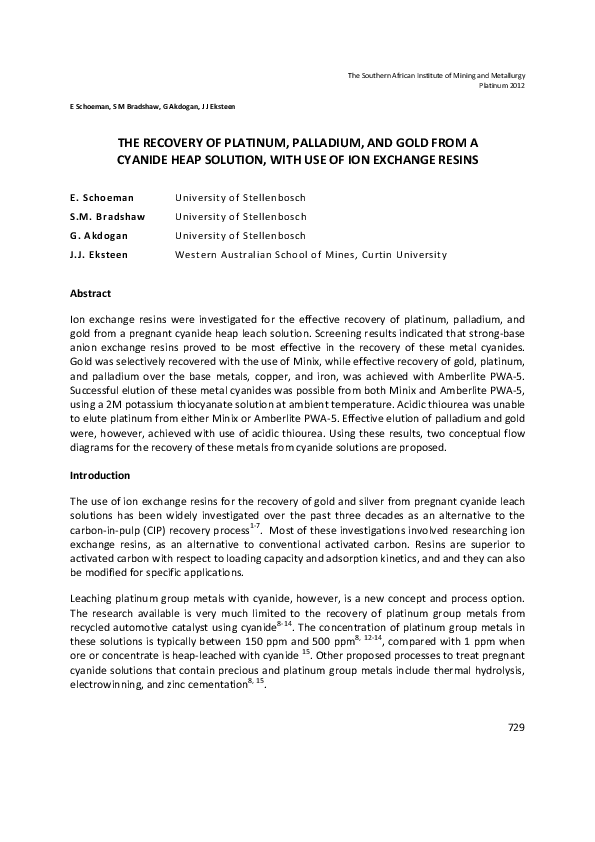 (PDF) The Recovery of Platinum, Palladium, and Gold from a Cyanide heap ...