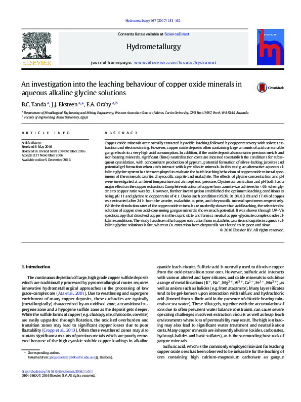 (PDF) An investigation into the leaching behaviour of copper oxide