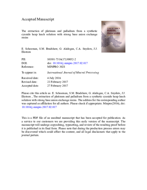 (PDF) The extraction of platinum and palladium from a synthetic cyanide ...