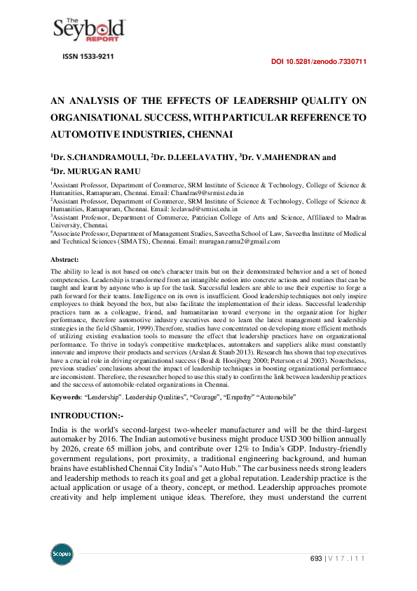 (PDF) An Analysis of the Effects of Leadership Quality on ...
