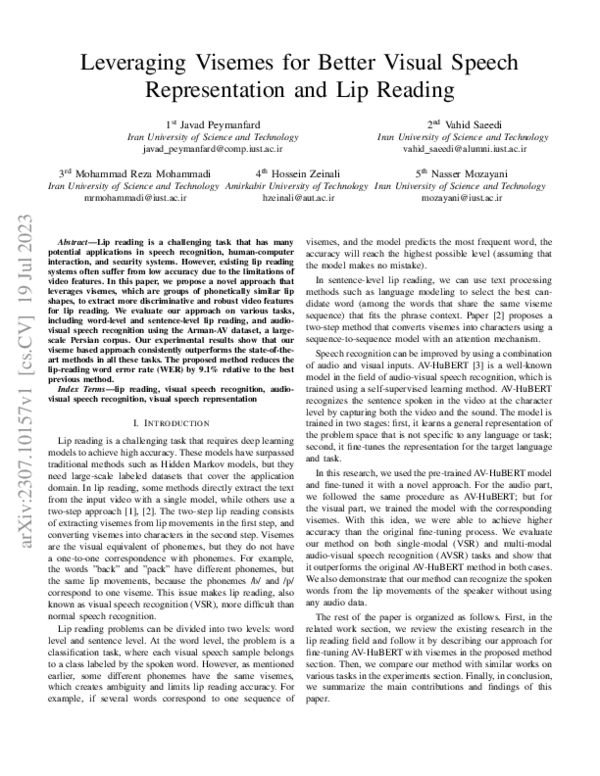 (PDF) Leveraging Visemes for Better Visual Speech Representation and ...