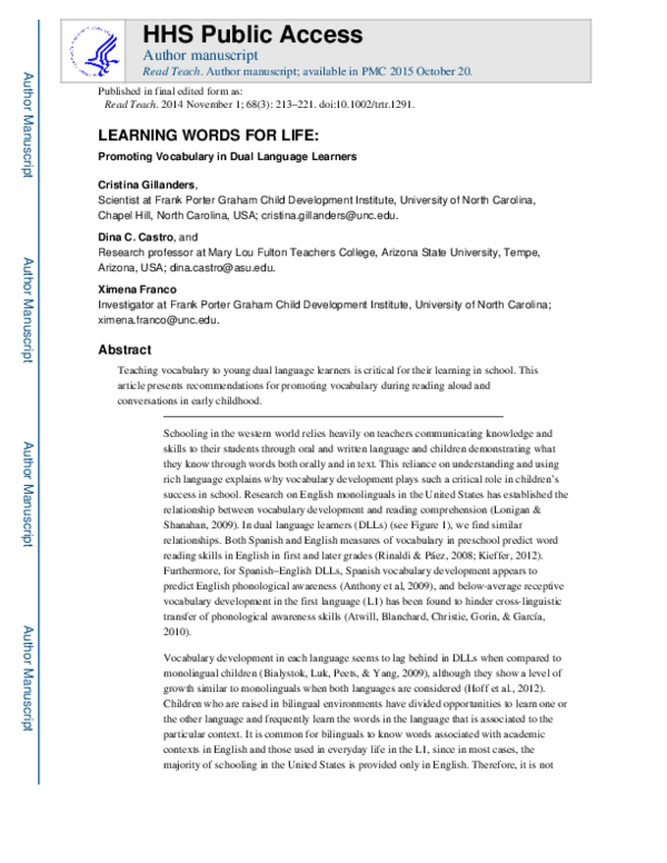 (PDF) Learning Words for Life: Promoting Vocabulary in Dual Language ...
