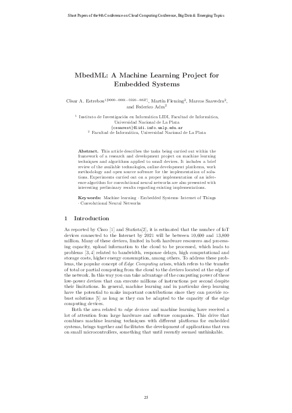 (PDF) MbedML: A Machine Learning Project for Embedded Systems