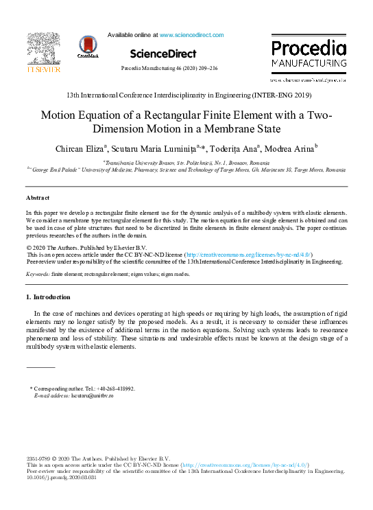 (PDF) Motion Equation of a Rectangular Finite Element with a Two ...