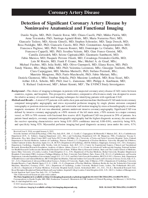 (PDF) Detection of significant coronary artery disease by noninvasive ...