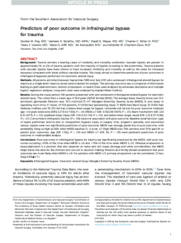 (PDF) Predictors of poor outcome in infrainguinal bypass for trauma