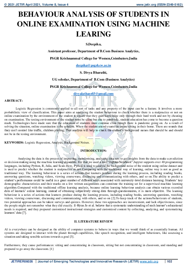 (PDF) Behaviour Analysis of Students in Online Examination Using ...