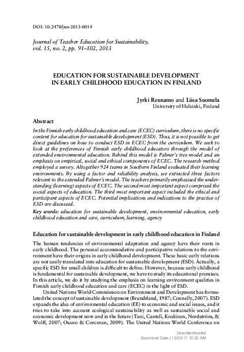 (PDF) Education for Sustainable Development in Early Childhood Care and ...