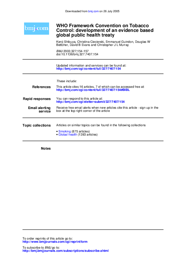 (PDF) WHO Framework Convention on Tobacco Control: development of an ...