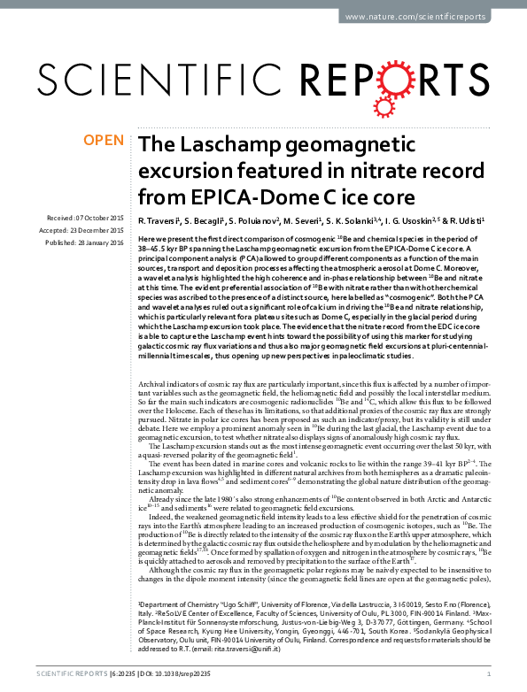 (PDF) The Laschamp geomagnetic excursion featured in nitrate record ...