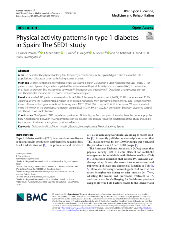 (PDF) Physical activity patterns in type 1 diabetes in Spain: The SED1 ...