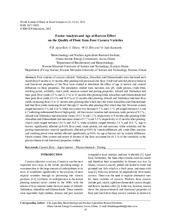 (PDF) Factor Analysis and Age at Harvest Effect on the Quality of Flour ...
