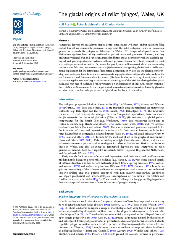 (PDF) The glacial origins of relict ‘pingos’, Wales, UK